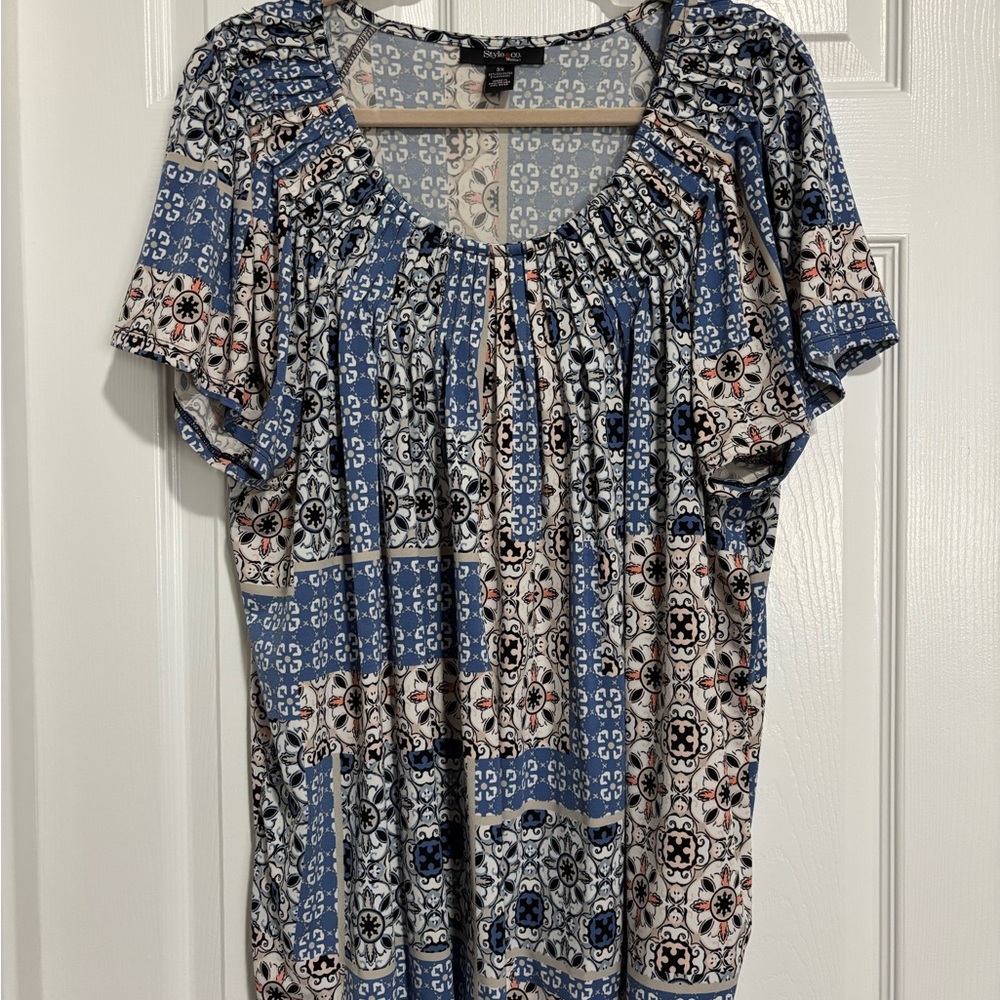Style & Co Top in Blue and Cream